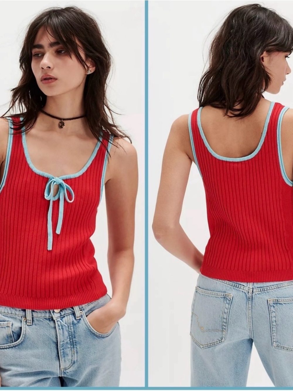 Free People All Star Sweater Tank in Atlas Red & Blue - Size small